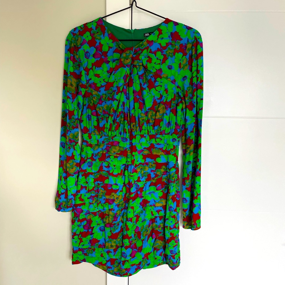 Floral Print Draped Dress Zara